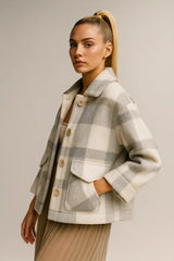 女士时尚羊毛混纺人造毛皮大衣