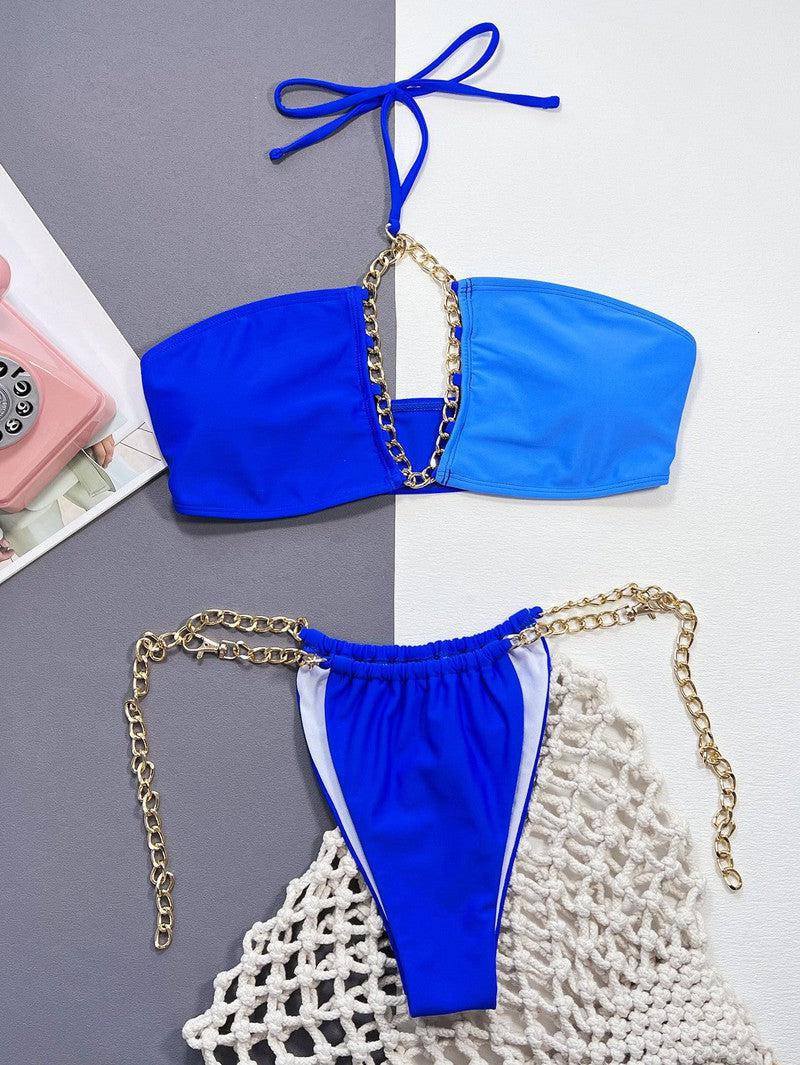 Chain Detail Halter Neck Bikini Set