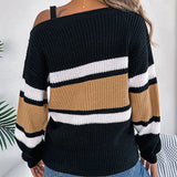 Colorblock Cold Shoulder Sweater