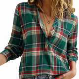 Plaid V-Neck Button Down Blouse