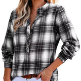 Plaid V-Neck Button Down Blouse