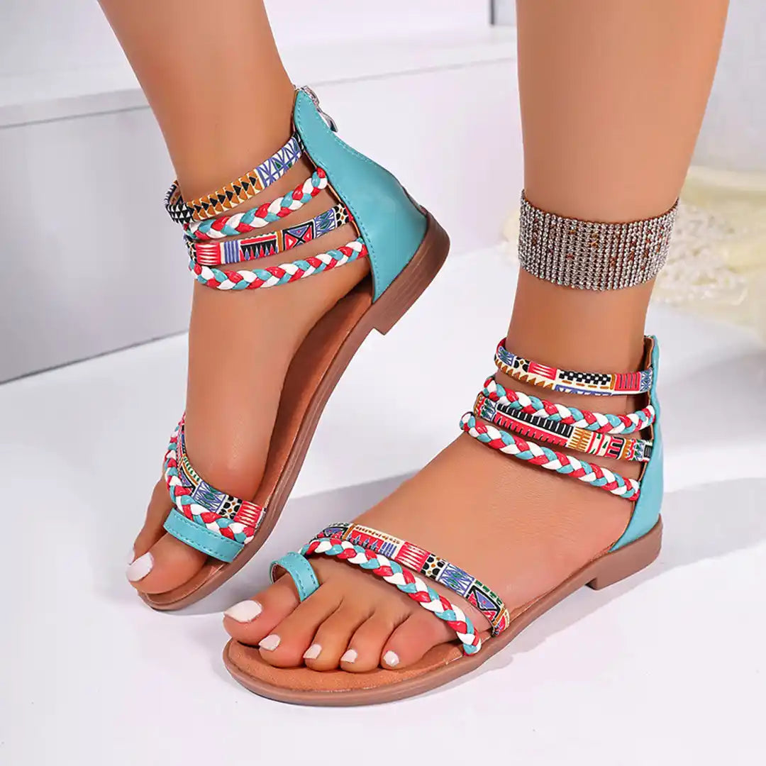 Ethnic Colorful Stitching Large-Size Flat Sandals