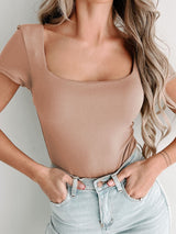 Square Neck Short Sleeve Bodysuit-2