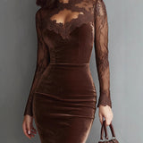 Lace Trim Bodycon Midi Dress