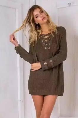 Women Sweater woman Sweaters V Neck Lace Up-1