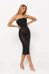 2022 Women's Low -cut Clean Color Mesh Tube Top Dress-1