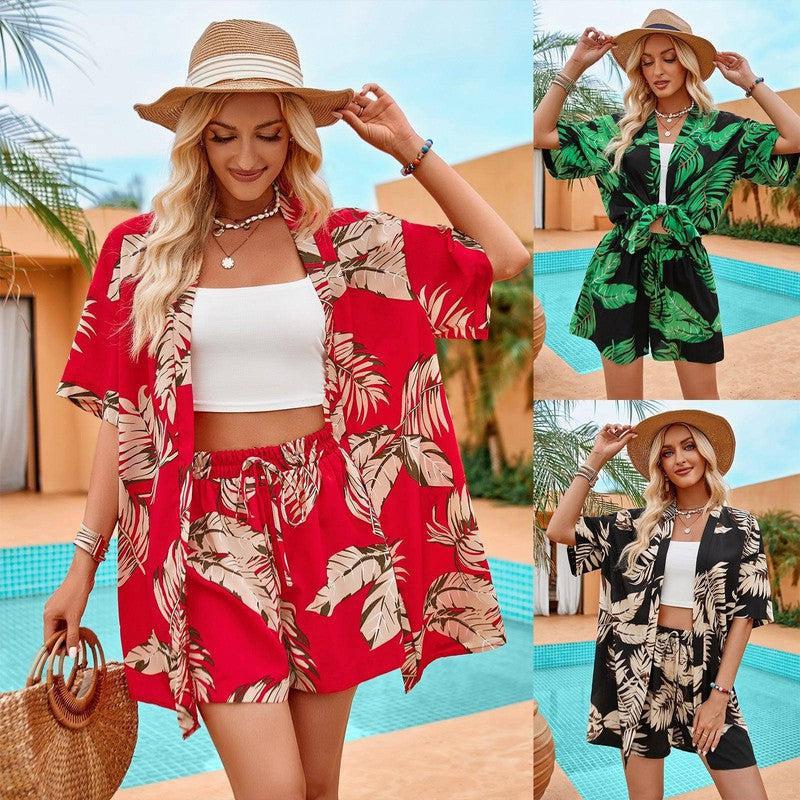 Tropical Kimono Shorts Set - Boho Beachwear-1