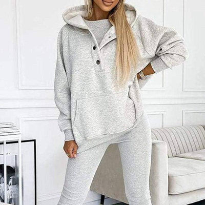 3pcs Women's Sports Suit Loose Hooded Pockets Sweatshirt And Vest And Slim Trousers-10