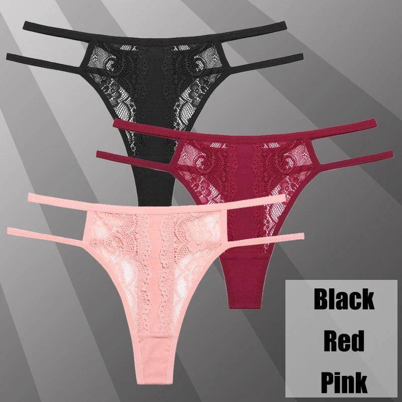 3Pcs/Set Lace Hollow Out Thongs Women Panties Low Waist-Set 1-12