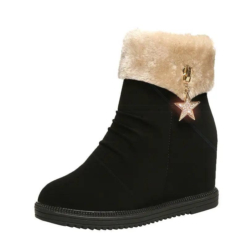 All-match cotton shoes women boots slope with snow boots-Black-1