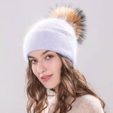 Angola Rabbit Fur Bonnet Girl 's Hat Fall Female Cap-5