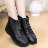 Ankle Boots Women Warm Winter Snow Boots Zipper Flat Shoes-Black-3