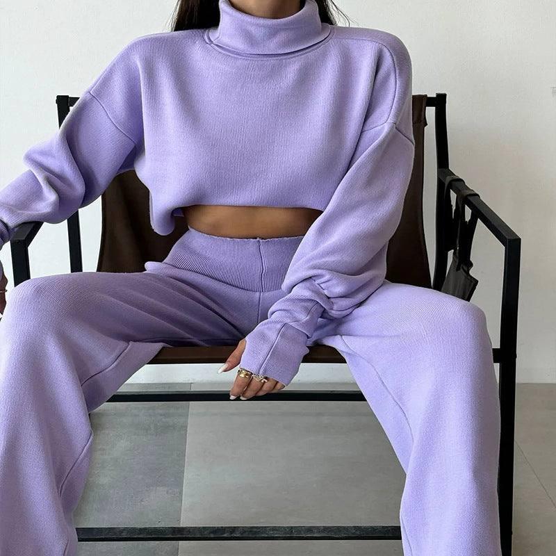 Autumn And Winter European And American Turtleneck Loose-Violet-8