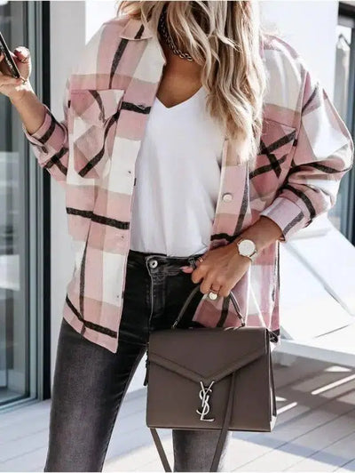 Autumn And Winter Long-Sleeved Plaid Shirt Jacket Women-6