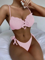 Bikini Solid Color Swimsuit European And American Swimsuit-Pink-6