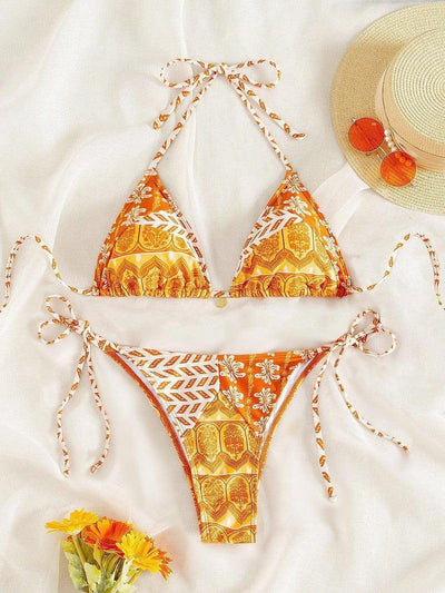 Blue Boho Chic Bikini: Trendy Beachwear Essentials-Orange-12