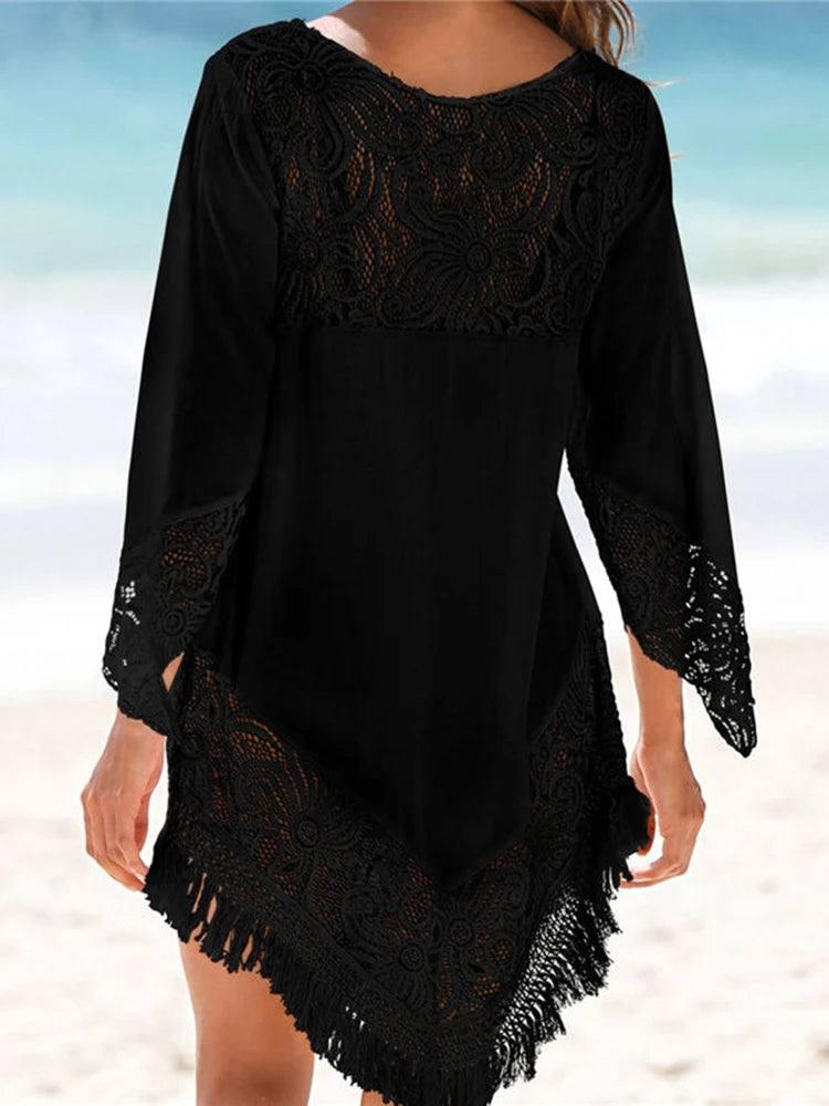 Beach Cover Up Beach Tunic Swimsuit Tunic For Beach 2023 Bathing Suit Cover Ups Lace Bikini Cover Up Saida De Praia Beach Wear-3