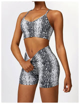 Camouflage Printing Seamless Yoga Suit Quick-drying High-Snake Gray Bra Shorts-13