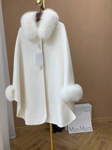 Cape Fox Fur Collar Cashmere Wavy Coat-4