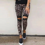 Casual hollow lace leopard print slim women's trousers-Leopard-1