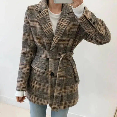 Checked chic short single-breasted coat-4