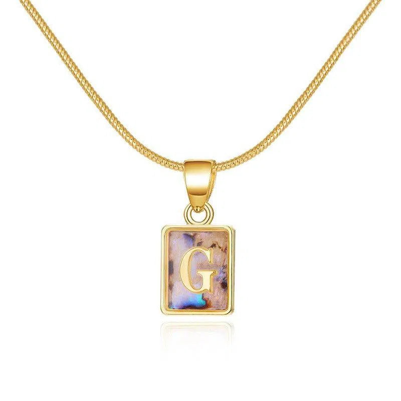 26 Letter Square Necklace Colorful Shell Luminous Pendant Chain Necklace For Women Temperament Ladies Jewelry-16