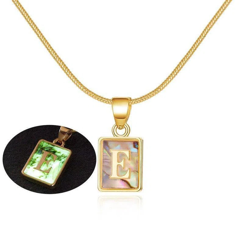 26 Letter Square Necklace Colorful Shell Luminous Pendant Chain Necklace For Women Temperament Ladies Jewelry-7