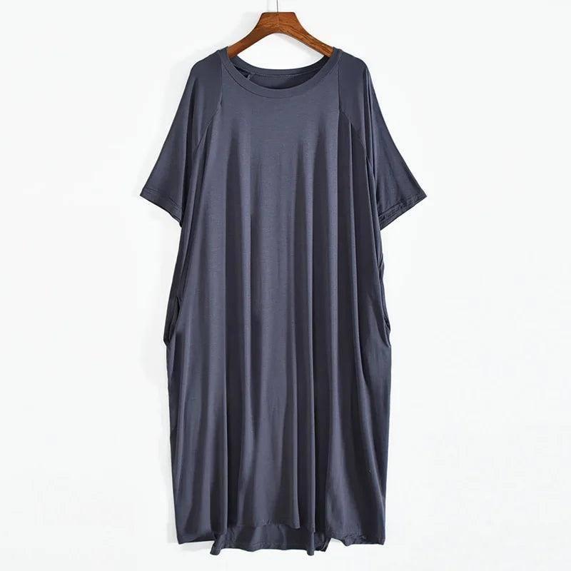 Plus Size 8XL 150kg Women Summer Modal Long Dress O Neck Short Sleeve Soft Comfortable Dresses Ladies Casual Large Home Dress-2