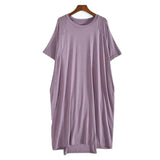 Plus Size 8XL 150kg Women Summer Modal Long Dress O Neck Short Sleeve Soft Comfortable Dresses Ladies Casual Large Home Dress-5