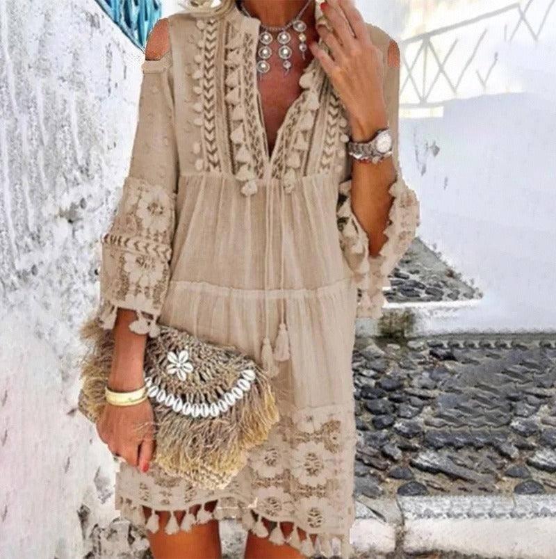 Chic Long Fringe Dress for Every Occasion-Khaki-12