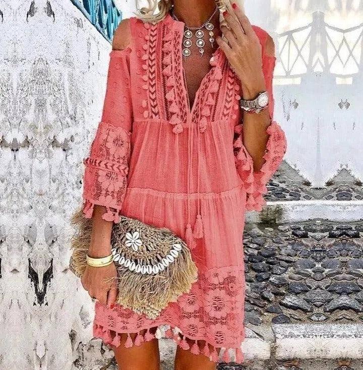 Chic Long Fringe Dress for Every Occasion-Pink-2