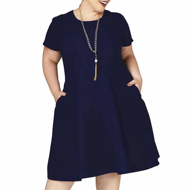 Big size 9XL 2022 Summer Fat MOM Woman dress Loose plus size women clothing 9xl dress vestidos clearance sale-Navy Blue-8