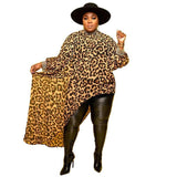 Chic Plus Size Camo Poncho & Faux Leather Pants-leopard-8