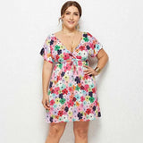 2022 Summer Oversized Dress Women Plus Size Floral Print Dress Ladies Large Size Short Party Dress For Women 3XL 4XL-4