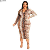 Chic Plus-Size Snake Print Dress | Trendy Curve Fashion-Khaki-1