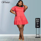 Women Dresses Summer 2021 Plus Size 5xl Solid Pleated Mini Dresses for Women Loose Elegant Casual Outfits Wholesale Dropshipping-1