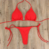 Halter Neck Tie-Up Swimwear Set-Red-1