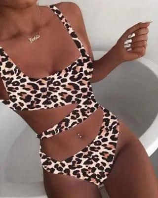 Chic Solid Color One-Piece Swimsuit for Women-Leopard-7