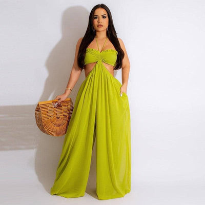 Chiffon Chest-wrapped Bare Back Wide-leg Jumpsuit European-S-3