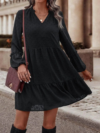 Chiffon Long Sleeve V-neck A- Line Original Dress-9