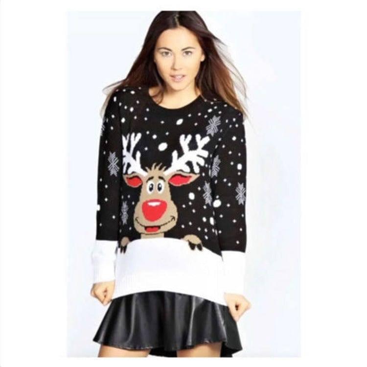 Christmas fawn jacquard sweater-Black-7