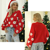 Christmas Sweater Women Cute Cartoon Santa Print Knit-3