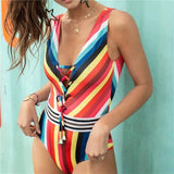 Color printed swimsuit with drawstring and lace up-2