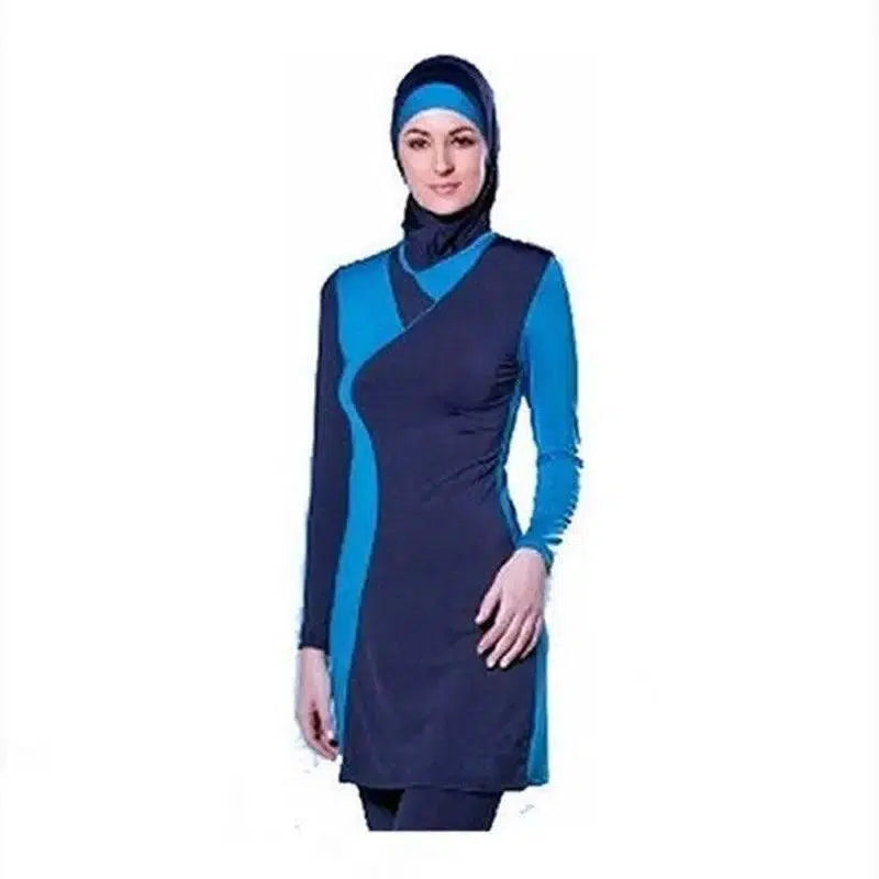 Conservative Swimwear Sunscreen Swim Long Sleeves Hijab-Blue-3