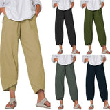 Cotton And Linen Wide Leg Pants Solid Color High Waist Loose Casual Trousers For Women-1