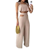 Cross-border Solid Color Sling Top Casual Hollow-out Trousers Suit-7