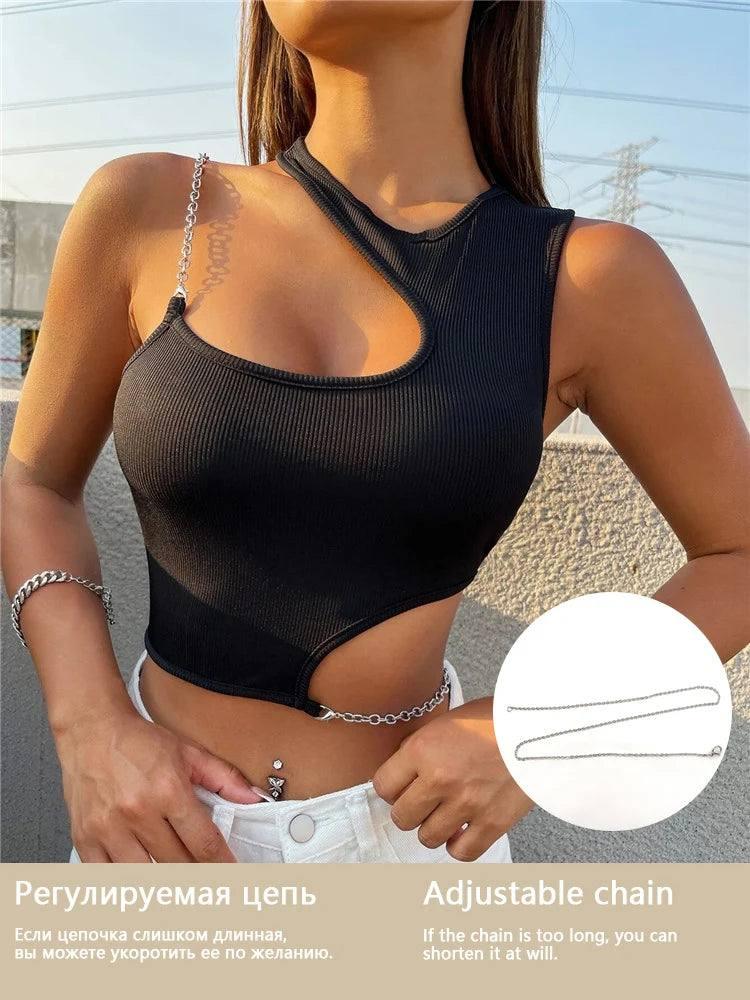 Cut Out Crop Top Women Summer-5