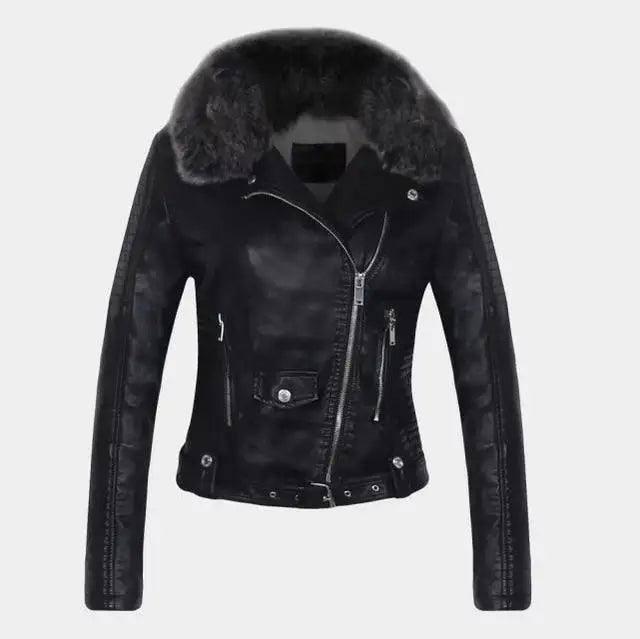 DETACHABLE FUR COLLAR WARM FAUX LEATHER JACKET-12