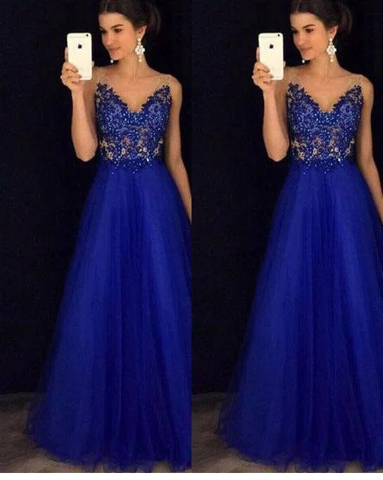 Dress Backless Beaded Ball Elegant Long Dress Blue Chiffon-2