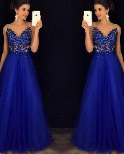 Dress Backless Beaded Ball Elegant Long Dress Blue Chiffon-4